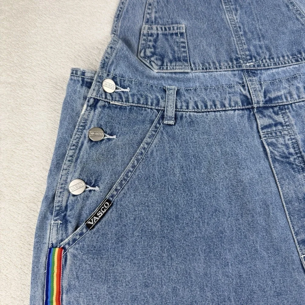 VTG 90's Retro Vasco Jeans‎ USA Women's Rainbow Carpenter Overalls Sz M PRIDE